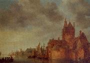 Jan van  Goyen A Castle by a River with Shipping at a Quay oil